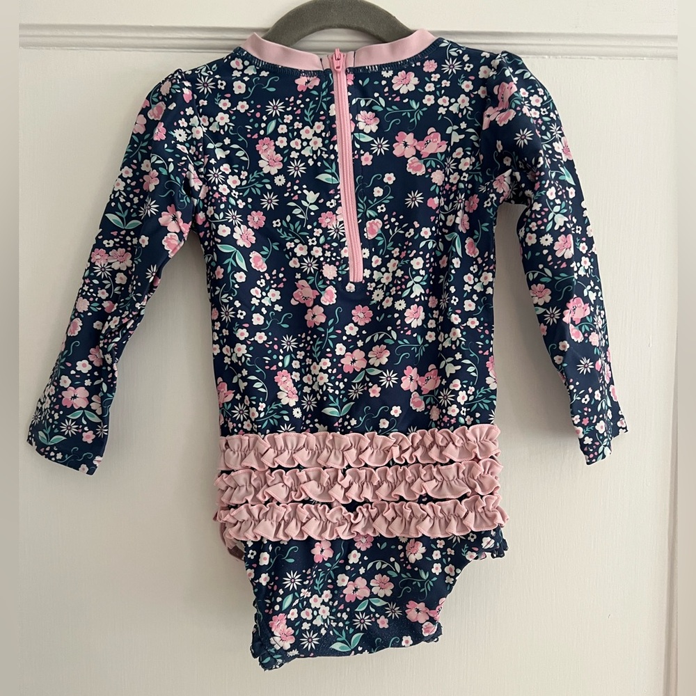 Ruffle Butts, Long Sleeve One Piece Rash Guard Swim Suit with Ruffles, 2T